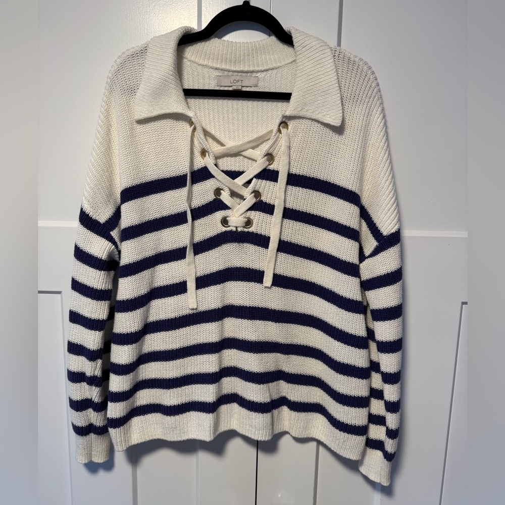 LOFT striped lace up sweater